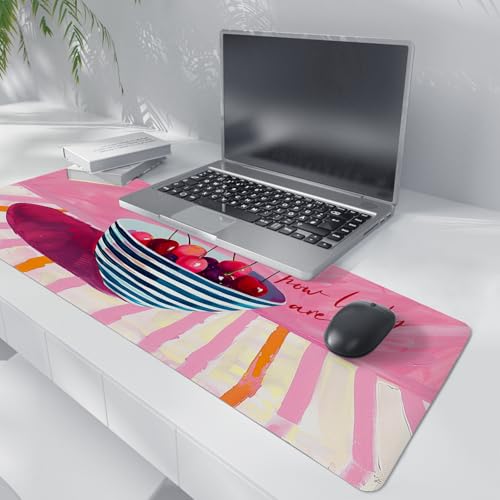 Pink Cherry Mouse Pads,Fun Girly Offices Decor Desk Mat,Pink Preppy Desk Mat,How Luck XL Large Mouse Pad,Fun Office Accessories Decor for Women Home Office Dorm 31.5x11.8Inch - color: Pink Cherry XL