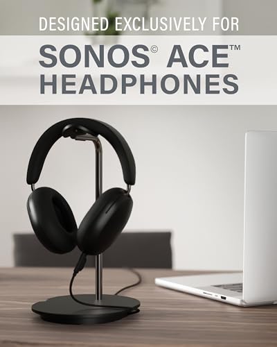 Sanus Sonos Ace Headphones Stand - Premium Stand w/Silicone Cradle Prevents Creasing & Built-in Cable Management w/Magnetic Clip for Fast Charging - Tool-Free Setup - Black Sonos Headphones Holder - color: Black
