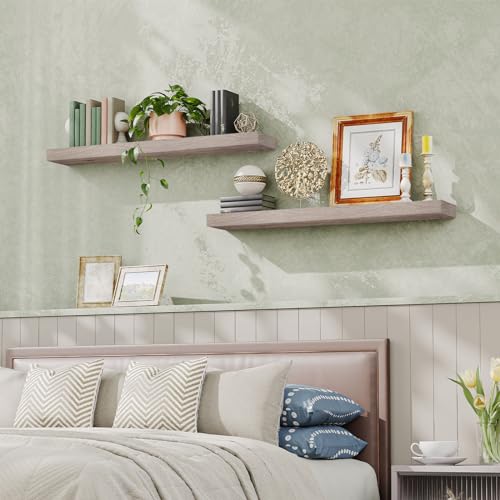 HOOBRO Floating Shelves for Wall, Wall Mounted Shelf Set of 2, 47.2" Hanging Shelf with Invisible Brackets, for Wall Decor Storage in Bathroom Bedroom Kitchen Living Room Office, Greige BG120BJP201 - color: Greige, size: 47.2 Inches