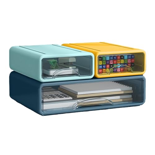 Desk Organizer with Drawers, Stackable Storage Drawers with Compartments Desktop Organization for Office Supplies, Makeup, Pencils, Tape, Erasers, Paperclips, Chargers (2S1M) - color: Light blue+Yellow+Deep Blue