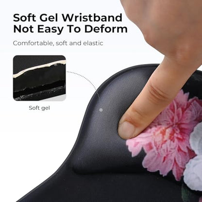 EooCoo Ergonomic Mouse Pad with Gel Wrist Rest Support Middle Concave Design, Relieve Wrist Pain Mousepad, Non-Slip Base for Laptop, Computer, Office Desk Accessories, Carpal Tunnel Syndrome - color: Black Flower