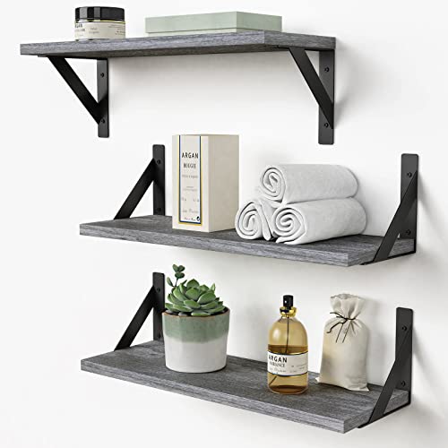 Forbena Grey Floating Shelves for Wall Decor Set of 3, Floating Book Shelves for Bedroom Living Room Classroom Library Office, Wall Mounted Shelf for Kids Room Christmas Decor (Rustic Gray) - color: Rustic Grey, size: 17 x 6 Inch