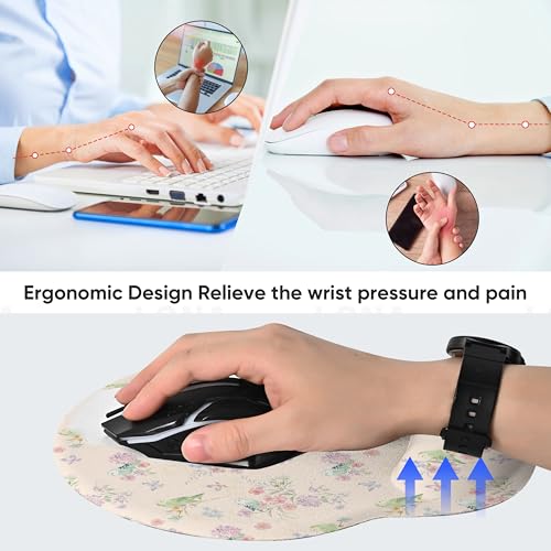 RICHEN Ergonomic Mouse Pad with Wrist Support,Non-Slip Rubber Base for Computer Laptop & Mac,Lightweight Rest for Home,Office & Travel (Pink Flowers Birds) - color: Pink Flowers Birds