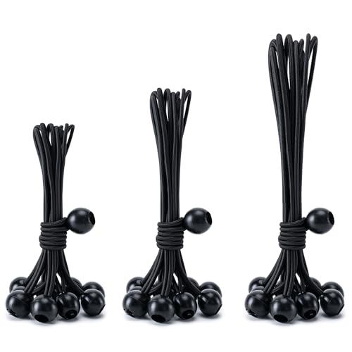 30 Pack Ball Bungee Cord, 4,6,9 Inch Heavy Duty Bungie Cord Balls Canopy Tarp Tie Down Bungee Balls for Camping, Tents, Cargo,Holding Wire and Hoses, Patio Umbrellas, Awning (Black) - color: Black, size: 4,6,9 Inch