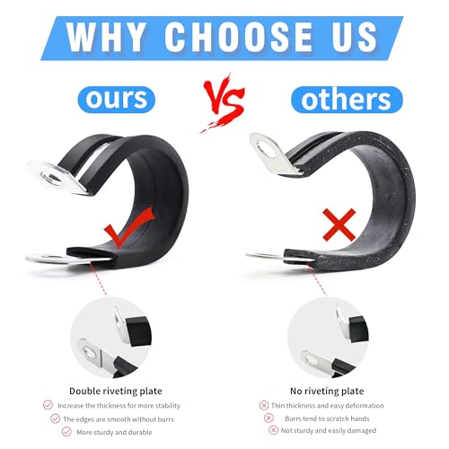 24PCS 3/4" Cable Clamps, 304 Stainless Steel | Riveted Reinforce, Rubber Cushioned Insulated Loop, Rust Proof Anti-Vibration, For Hose, Tube & Automotive - size: cable clamp-3/4"(19mm) 24pcs