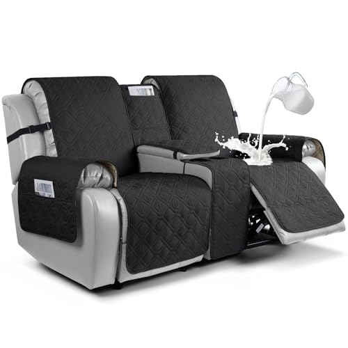 VANSOFY Loveseat Recliner Cover with Console 100% Waterproof Sofa Slipcovers Non-Slip Reclining Couch Cover Split Sofa Covers Furniture Protector for Pets, Dogs(Black) - color: Black