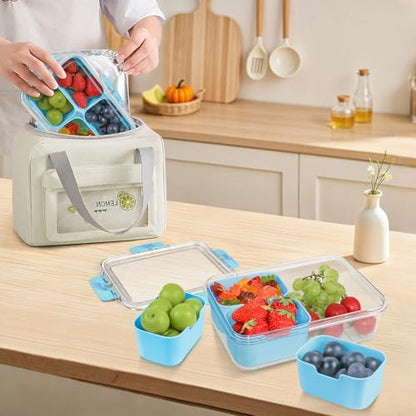 Small Snack Box Container, Updated PP Dishwasher Safe Divided Serving Tray with Lid, 4 Compartment Snack Box Container for Candy, Fruits, Charcuterie, Travel & Parties, BPA-Free, 2 Pack - color: Blue 2 Pack