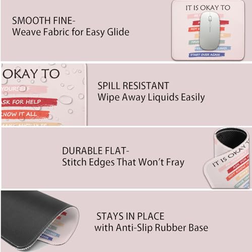 Mouse Pad for Desk with Stitched Edge, Premium Cute Washable Mouse Pads. Computer Mousepad with Non-Slip Rubber Base, Mousepads for Laptop, 9.25x7.75x0.12 inch (It's OK) - color: It's OK