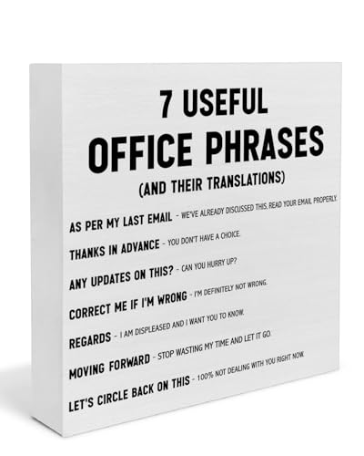 Funny Office Quotes Wooden Box Sign Decor, Fun Office Desk Decorations for Work, Sarcastic Gag Gifts for Coworkers, 5×5 Inches - color: Office