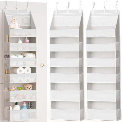 Criusia 2 Pack Over the Door Organizer, Heavy-Duty 6-Shelf Hanging Storage with 13 Mesh Pockets, 55lbs Capacity Behind the Door Storage for Nursery, Bathroom, Bedroom, and Dorm, White - color: White, size: 2 PACK