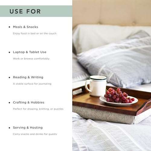 ROSSIE HOME Bamboo Wood Bed Tray, Lap Desk - Set of Two - with Hyacinth Storage Basket - Java - Fits up to 15.6 Inch Laptops - Style No. 70102 - color: Java, size: 2-Pack with Basket