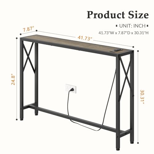 Gewudraw 41.7" Console Table, Narrow Behind The Couch Table with Outlet, Industrial Skinny Sofa Table for Hallway, Entryway, Living Room,Walnut - color: Light Grapefruit, size: 41.7W