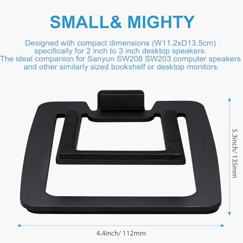 Sanyun SW601 15° Tilted Desk Speaker Stands for Compact 2''-3'' Computer PC Bookshelf Monitor Speakers, Steel Metal Base & Damping Foam Padding (Pair, Black) - color: Black