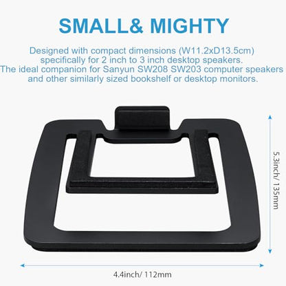 Sanyun SW601 15° Tilted Desk Speaker Stands for Compact 2''-3'' Computer PC Bookshelf Monitor Speakers, Steel Metal Base & Damping Foam Padding (Pair, Black) - color: Black