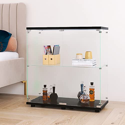 Beauty4U Glass Display Cabinet with 2 Shelves, 2 Doors Curio Cabinets for Living Room, Bedroom, Office, Black Floor Standing Glass Bookshelf, Quick Installation - color: Black, size: 2-Door 2-Shelf