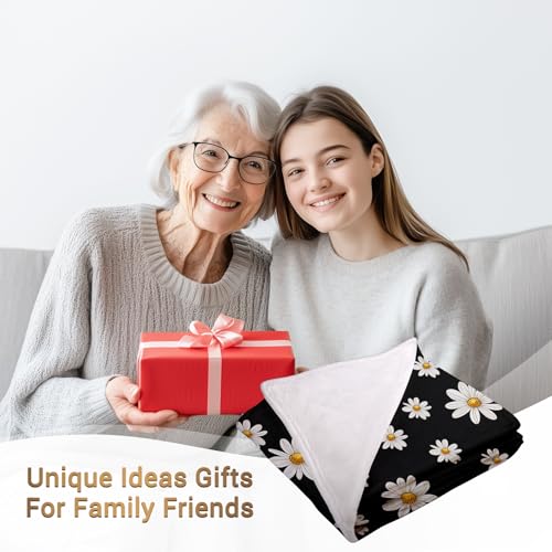 Jekeno Daisy Floral Gifts Blanket for Women Girls Mom Birthday Mother's Day Christmas Daisies Flowers Presents Decor Home Bedroom Living Room Sofa Couch Soft Cozy Plush Throw for Kids Adults 50"x60" - color: Black Daisy Gifts