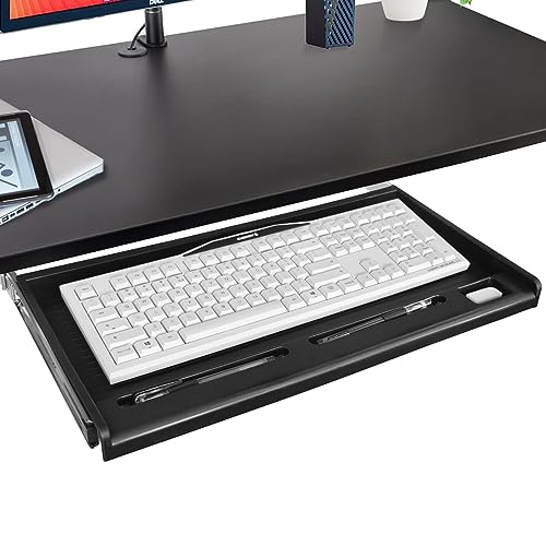 TOOCUST Under Desk Keyboard Tray, 20" Wx11"D Sturdy Key Board Tray Under Desk Slide with Pen Tray, Desk Extender with Pen Holder,Black - size: 20"Wx11"D