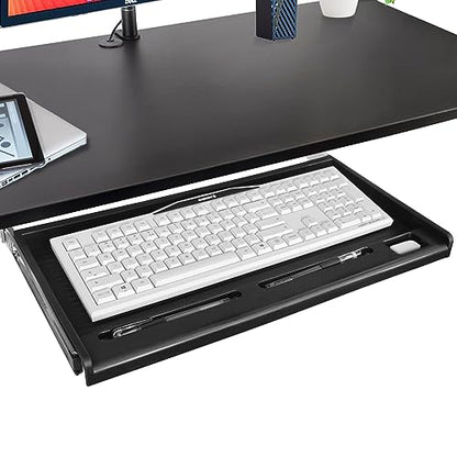 TOOCUST Under Desk Keyboard Tray, 20" Wx11"D Sturdy Key Board Tray Under Desk Slide with Pen Tray, Desk Extender with Pen Holder,Black - size: 20"Wx11"D