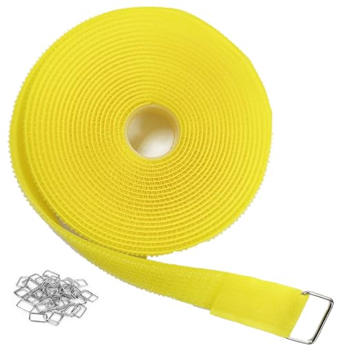 YMCRLUX 1"x16ft Hook and Loop Straps with 25 Metal Buckles, Adjustable Fastening Cable Straps, Cut-to-Length Cinch Strap, Reusable Nylon Securing Cord Ties for Organizer or Storage, 1 inch Wide,Yellow - size: 1in x 16ft Yellow