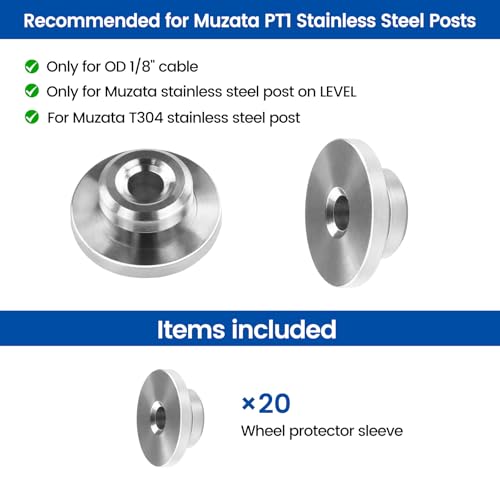 Muzata 20 Pack 1/8" Level Wheel Cable Railing Grommets ONLY for Level 1/8" Wire Rope T316 Stainless Steel Protector Sleeves Deck Cable Railing Hardware Kit Metal Posts CR72 - size: 20P, style: Silver For Level