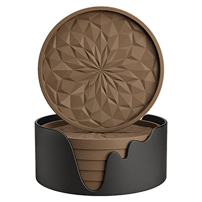 ME.FAN Silicone Coasters with Holder,[6 Pack] Drinking Coasters - Cup Mat for Hot or Cold Drinks, Thickened, Non-Slip, Non-stick,Deep Tray Coffee - color: Coffee
