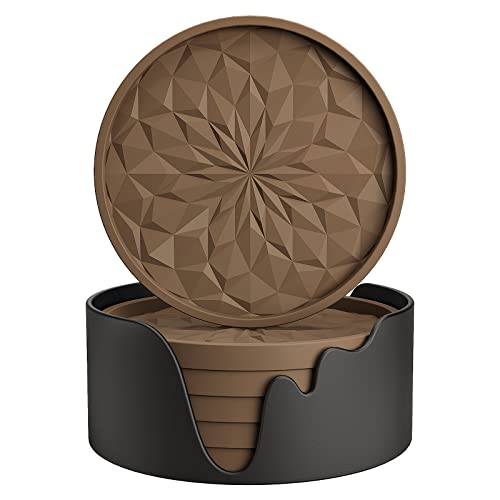ME.FAN Silicone Coasters with Holder,[6 Pack] Drinking Coasters - Cup Mat for Hot or Cold Drinks, Thickened, Non-Slip, Non-stick,Deep Tray Coffee - color: Coffee