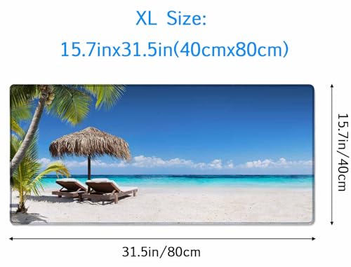Gaming Mouse Pad, XXL Extended Computer Keyboard Long Mouse Mat, Large Desk Pad for Office Laptop, Non-Slip Rubber Base with Stitched Edge Mousepad, 31.5X15.7 inch Tropical Palm Sea and Beach - color: Tropical Palm Sea and Beach, size: 31.5L x 15.7W inche