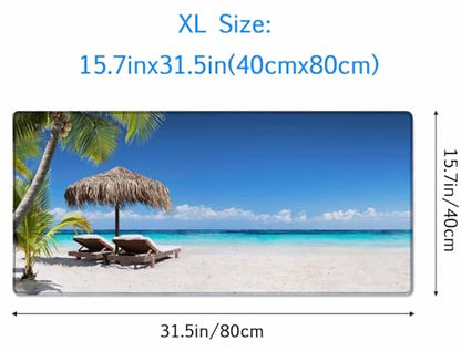 Gaming Mouse Pad, XXL Extended Computer Keyboard Long Mouse Mat, Large Desk Pad for Office Laptop, Non-Slip Rubber Base with Stitched Edge Mousepad, 31.5X15.7 inch Tropical Palm Sea and Beach - color: Tropical Palm Sea and Beach, size: 31.5L x 15.7W inche