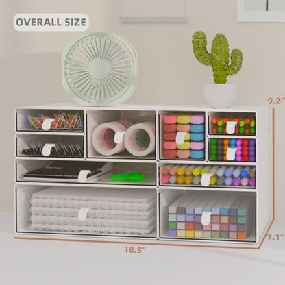 ‌Yashong Desk Organizer Set, White & Clear Stackable Dustproof Storage Boxes for Desktop, Office, DIY Craft & Vertical Space Saving, Perfect for Makeup, Stationery, Jewelry Organization - size: 10 drawer white & clear