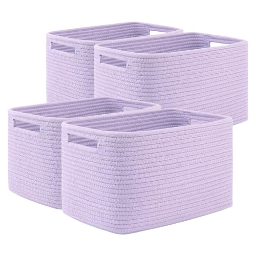 OIAHOMY 4 Pack Storage Baskets for Organizing, Cube Storage Bins for Shelves, Rectangle Storage Baskets With Handles, Woven Baskets for Storage, 12.7''Lx9''Wx7.8''H, Purple - color: Purple, size: 12.7x9x7.8inch