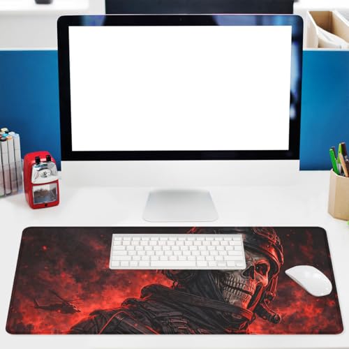 Dark Skull Gaming Mouse Pad Red Flame Aesthetic Extended Gaming Mouse Pad Mat with Stitched Edge Non-Slip Base Office Computer Keyboard Laptop 31.5"x11.8" - color: Dark Skull, size: 31.5L x 11.8W inches