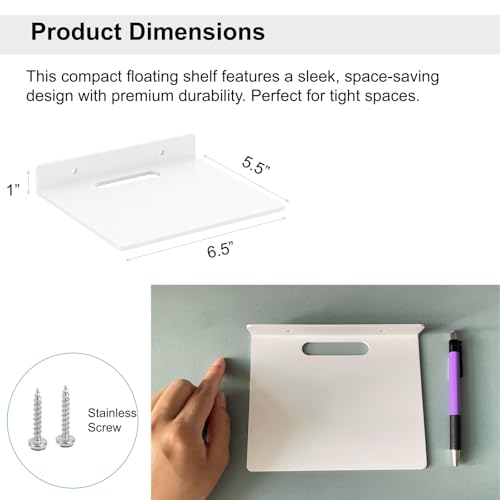 Small Floating Shelf –3mm Thick, 6.5 inch, Wall Shelf, Metal Floating Shelves for Echo, Cameras, Small Speaker, Wall Shelves for Bathroom, Living Room, Bedroom (White 2pcs) - color: White 2pcs