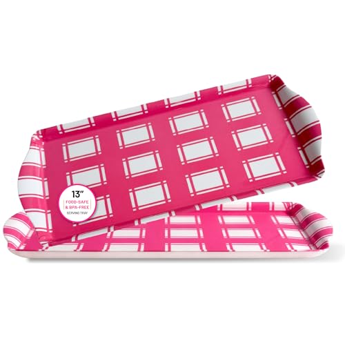 Sprinkles & Confetti Melamine Serving Tray Pink Plaid - Reusable Lightweight Serving Platter for Charcuterie, Appetizers & Desserts - Durable BPA-Free - for Pink Birthdays and Summer Parties - color: Pink Plaid