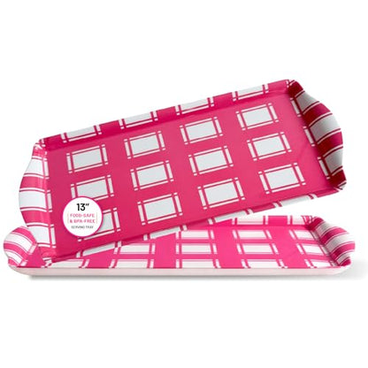 Sprinkles & Confetti Melamine Serving Tray Pink Plaid - Reusable Lightweight Serving Platter for Charcuterie, Appetizers & Desserts - Durable BPA-Free - for Pink Birthdays and Summer Parties - color: Pink Plaid