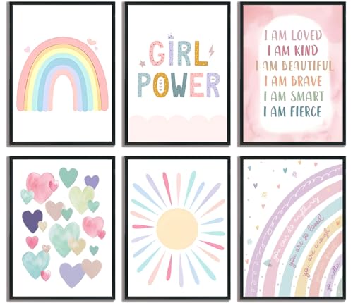 GJJXYCZF Rainbow Posters Wall Art Prints for Girls Bedroom, Kids Toddler Room Nursery Decor, Inspirational Quotes Boho Sun Heart Abstract, Cute Playroom Aesthetic Artwork 8x10in Unframed - color: rainbow