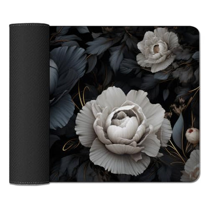 Black and White Mouse Pad,Floral Mouse Pad Desk Mat,Large Mousepad Aesthetic Mouse Pads Desk pad - Non-Slip Stitched Edges & Rubber Base for Office, Gaming Room, Computer, Laptop - color: black and white&floral