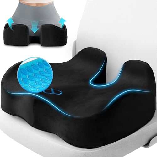 CushyOasis Seat Cushion, Gel Chair Cushions, Office Chair Cushions, Anti-Slip Bottom & Removable Cover Tailbone Pain Relief Cushion, Memory Foam Seat Cushion for Office, Wheelchair, Car (Black) - color: Black, size: Large