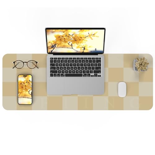 AFIING Leather Desk Mat, 31.5"x12", White Grey | Waterproof PU Leather, Non-Slip Mouse Pad, Aesthetic Desk Decor, For Home Office & Study - color: Apricot
