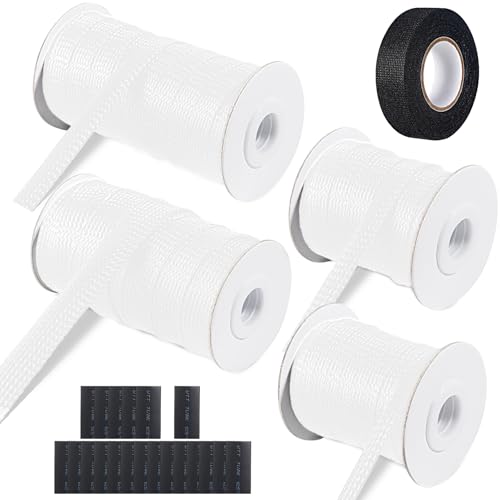 132 ft Expandable Braided Cable Sleeve Wire Loom PET Wire Sleeving，Wrap Management Mesh for Audio Video and Other Home Device Cable Automotive Wire - (1/2 Inch, 1/4 Inch, 3/8 Inch,3/4 Inch,White) - color: White