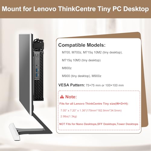 2 Pack Mount for Lenovo Tiny VESA System Mounting Bracket Wall VESA and Under Desk Mini PC Mount for Lenovo ThinkCentre Tiny Desktops M600 M700 M700z M715q M800z M900 M900x M900z