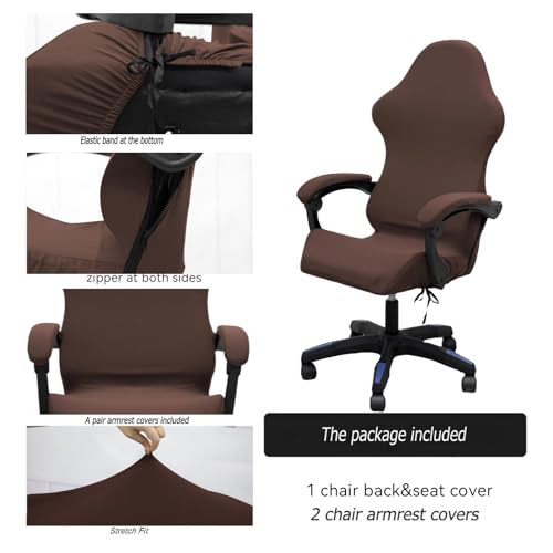 Gaming Chair Cover Set with Armrest Covers, Stretch Ruffled Slipcover for Racing Office Computer Reclining Chairs (Coffee) - color: Coffee