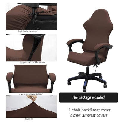 Gaming Chair Cover Set with Armrest Covers, Stretch Ruffled Slipcover for Racing Office Computer Reclining Chairs (Coffee) - color: Coffee