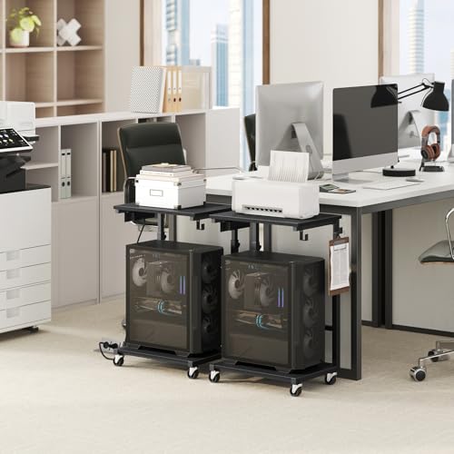 MAHANCRIS Computer Tower Stand with Power Outlet, Mobile PC Stand for Floor, Height Adjustable PC Holder Cart Under Desk, 26.6"-32.7" H, for Home Office, Gaming Room, Black PCHS215E01 - size: 19.7"L x 11.0"W x 26.6"H