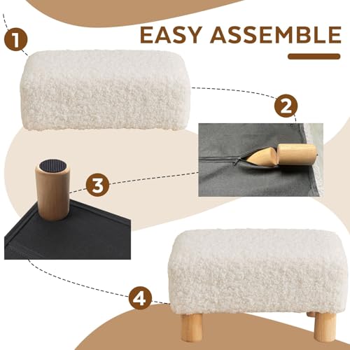 Small Foot Stool Ottoman, Sherpa Footstool Ottoman Foot Rest for Couch, Rectangle Footstools and Ottomans Small for Living Room, Entryway and Bedroom (White) - color: Sherpa White
