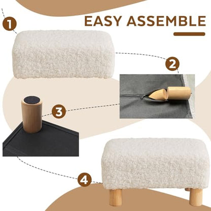 Small Foot Stool Ottoman, Sherpa Footstool Ottoman Foot Rest for Couch, Rectangle Footstools and Ottomans Small for Living Room, Entryway and Bedroom (White) - color: Sherpa White