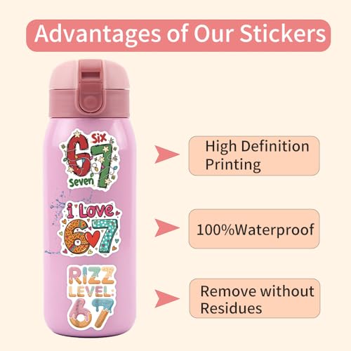 Cool Six Seven Number Stickers, 60PCS Funny Meme 6 7 Number Decorations Trending Social Media Stickers for Christmas Gift Present Birthday Party Laptop Luggage Bottles Phone Case DIY Craft Decal - color: Number67