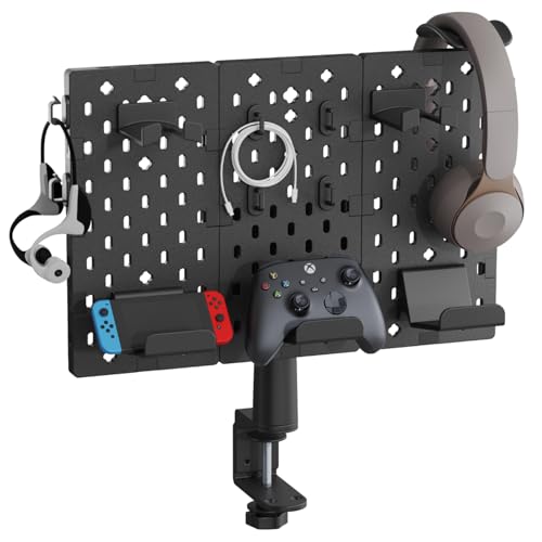 PEGZONE Headphone and Controller Holder, Rotating Gaming Accessories Organizer, Modular Desk Controller Stand with Cable Hooks, 3Pcs, Black - color: Black, size: 3PCS