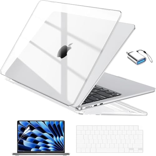 EooCoo Compatible with MacBook Air 13 inch Case M5 2026-2022 M4 M3 M2 Model A3449 A3240 A3113 A2681, Mac Air 13.6 inch Hard Shell & Keyboard Cover & Screen Film & Type-C, Crystal Clear - color: Crystal Clear