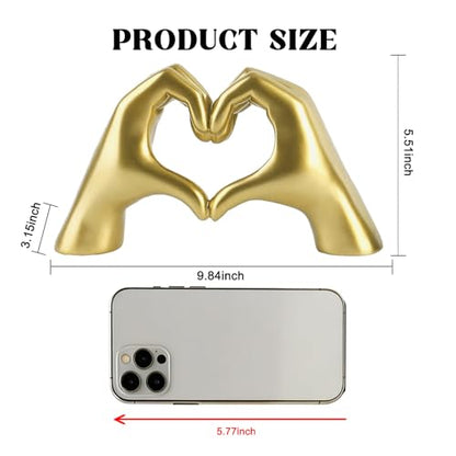 Gold Hand Heart Sculpture Home Decor for Living Room Bedroom Office Large | Resin Heart Gesture Statue Gifts Merch for Women Girls Wedding Birthday Love Finger Statue for Shelf Bookshelf Coffee Table - size: Large
