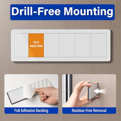 Office Door Signs with 6 Printed Status Options – Do Not Disturb, Out of Office, In a Meeting, Please Knock, Work from Home, Back Soon – Includes Custom Personalized Blank Sticker for Privacy Workspace or Studio Available and Away - style: Silver